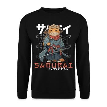 Samurai Cat Kawaii Japanese Ninja Cat - Unisex Sweatshirt - black - Front - Alina (178cm) & Michal (187cm)