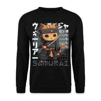 Chat Samouraï Chat Ninja Japonais Kawaii - Sweat-shirt Unisexe - noir - Devant - Alina (178cm) & Michal (187cm)