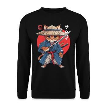 Chat Samouraï Chat Ninja Japonais Kawaii - Sweat-shirt Unisexe - noir - Devant - Alina (178cm) & Michal (187cm)
