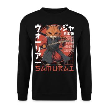 Samurai Cat Kawaii Japanese Ninja Cat - Unisex Sweatshirt - black - Front - Alina (178cm) & Michal (187cm)