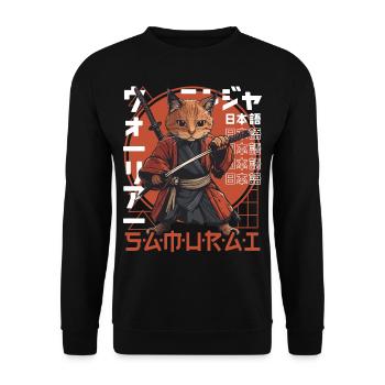 Chat Samouraï Chat Ninja Japonais Kawaii - Sweat-shirt Unisexe - noir - Devant - Alina (178cm) & Michal (187cm)