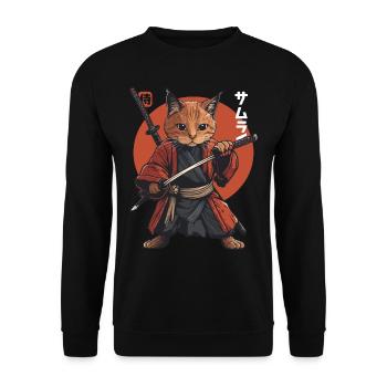 Samurai Cat Kawaii Japanese Ninja Cat - Unisex Sweatshirt - black - Front - Alina (178cm) & Michal (187cm)
