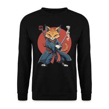 Samurai Cat Kawaii Japanese Ninja Cat - Unisex Sweatshirt - black - Front - Alina (178cm) & Michal (187cm)