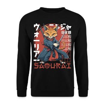 Samurai Cat Kawaii Japanese Ninja Cat - Unisex Sweatshirt - black - Front - Alina (178cm) & Michal (187cm)