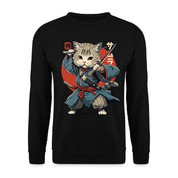 Chat Samouraï Chat Ninja Japonais Kawaii - Sweat-shirt Unisexe - noir - Devant - Alina (178cm) & Michal (187cm)