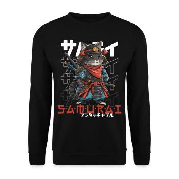 Samurai Cat Kawaii Japanese Ninja Cat - Unisex Sweatshirt - black - Front - Alina (178cm) & Michal (187cm)