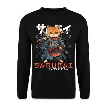 Samurai Cat Kawaii Japanese Ninja Cat - Unisex Sweatshirt - black - Front - Alina (178cm) & Michal (187cm)