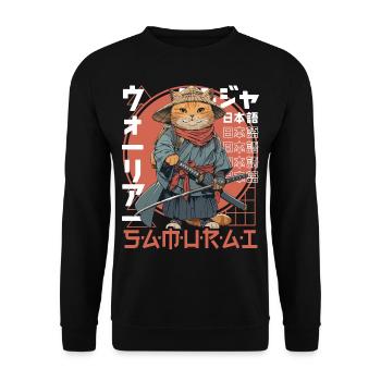 Samurai Cat Kawaii Japanese Ninja Cat - Unisex Sweatshirt - black - Front - Alina (178cm) & Michal (187cm)