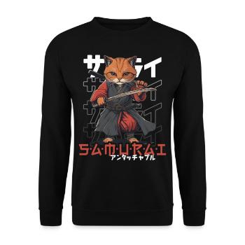 Samurai Cat Kawaii Japanese Ninja Cat - Unisex Sweatshirt - black - Front - Alina (178cm) & Michal (187cm)