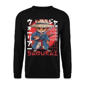 Samurai Cat Kawaii Japanese Ninja Cat - Unisex Sweatshirt - black - Front - Alina (178cm) & Michal (187cm)