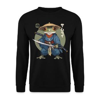 Samurai Frog Kawaii Japanische Ninja Frosch - Unisex Pullover - Schwarz - Vorne - Alina (178cm) & Michal (187cm)