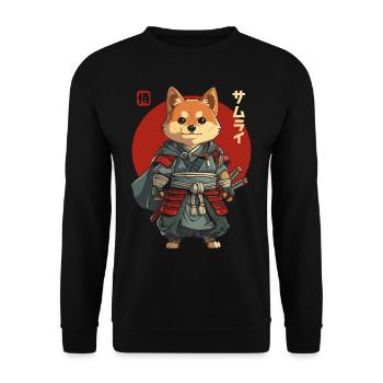 Samurai Dog Kawaii Japanische Ninja Shiba Inu - Unisex Pullover - Schwarz - Vorne - Alina (178cm) & Michal (187cm)