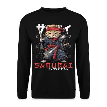 Samurai Cat Kawaii Japanese Ninja Cat - Unisex Sweatshirt - black - Front - Alina (178cm) & Michal (187cm)
