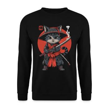 Samurai Cat Kawaii Japanese Ninja Cat - Unisex Sweatshirt - black - Front - Alina (178cm) & Michal (187cm)