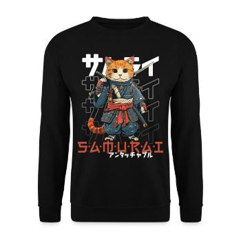 Samurai Cat Kawaii Japanese Ninja Cat - Unisex Sweatshirt - black - Front - Alina (178cm) & Michal (187cm)