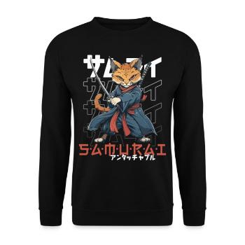Chat Samouraï Chat Ninja Japonais Kawaii - Sweat-shirt Unisexe - noir - Devant - Alina (178cm) & Michal (187cm)