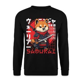 Samurai Dog Kawaii Japanische Ninja Shiba Inu - Unisex Pullover - Schwarz - Vorne - Alina (178cm) & Michal (187cm)