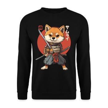 Samurai Dog Kawaii Japanese Ninja Shiba Inu - Unisex Sweatshirt - black - Front - Alina (178cm) & Michal (187cm)