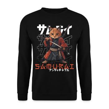 Chat Samouraï Chat Ninja Japonais Kawaii - Sweat-shirt Unisexe - noir - Devant - Alina (178cm) & Michal (187cm)
