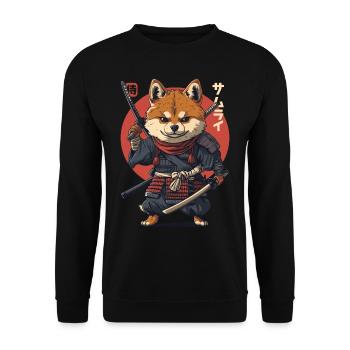 Samurai Dog Kawaii Japanese Ninja Shiba Inu - Unisex Sweatshirt - black - Front - Alina (178cm) & Michal (187cm)