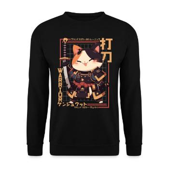 Samurai Cat Kawaii Japanese Ninja Cat - Unisex Sweatshirt - black - Front - Alina (178cm) & Michal (187cm)