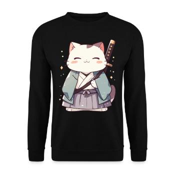 Samurai Cat Kawaii Japanese Ninja Cat - Unisex Sweatshirt - black - Front - Alina (178cm) & Michal (187cm)