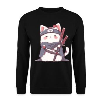 Samurai Cat Kawaii Japanese Ninja Cat - Unisex Sweatshirt - black - Front - Alina (178cm) & Michal (187cm)