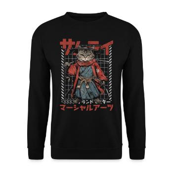 Samurai Cat Kawaii Japanese Ninja Cat - Unisex Sweatshirt - black - Front - Alina (178cm) & Michal (187cm)