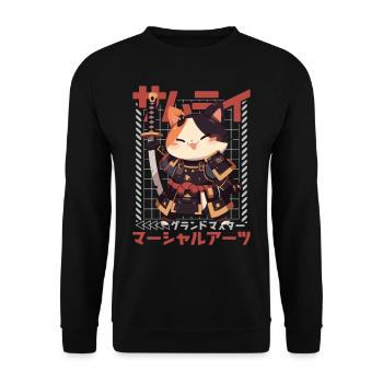 Samurai Cat Kawaii Japanese Ninja Cat - Unisex Sweatshirt - black - Front - Alina (178cm) & Michal (187cm)