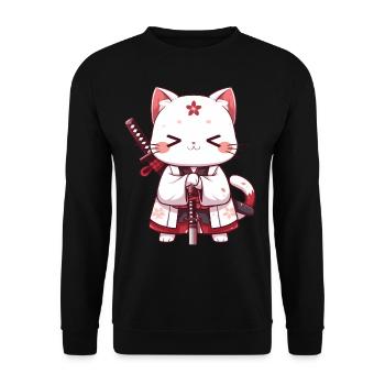 Samurai Cat Kawaii Japanese Ninja Cat - Unisex Sweatshirt - black - Front - Alina (178cm) & Michal (187cm)