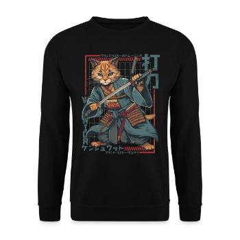 Samurai Cat Kawaii Japanische Ninja Katze - Unisex Pullover - Schwarz - Vorne - Alina (178cm) & Michal (187cm)