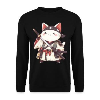 Samurai Cat Kawaii Japanese Ninja Cat - Unisex Sweatshirt - black - Front - Alina (178cm) & Michal (187cm)