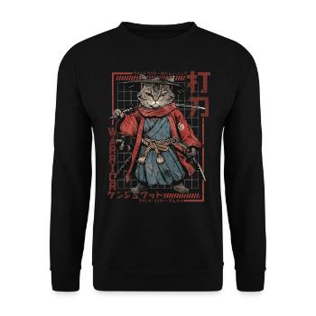 Samurai Cat Kawaii Japanische Ninja Katze - Unisex Pullover - Schwarz - Vorne - Alina (178cm) & Michal (187cm)