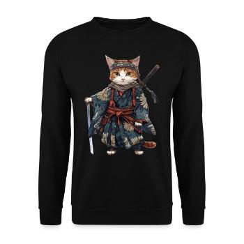 Samurai Cat Kawaii Japanische Ninja Katze - Unisex Pullover - Schwarz - Vorne - Alina (178cm) & Michal (187cm)