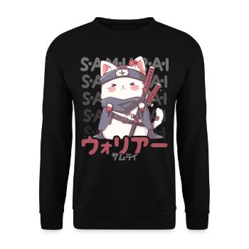 Samurai Cat Kawaii Japanese Ninja Cat - Unisex Sweatshirt - black - Front - Alina (178cm) & Michal (187cm)