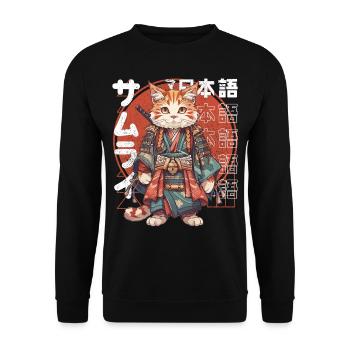 Samurai Cat Kawaii Japanese Ninja Cat - Unisex Sweatshirt - black - Front - Alina (178cm) & Michal (187cm)