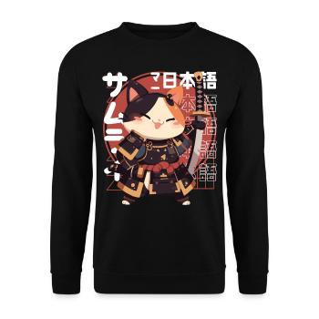 Chat samouraï Kawaii Chat ninja japonais - Sweat-shirt Unisexe - noir - Devant - Alina (178cm) & Michal (187cm)