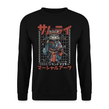 Samurai Cat Kawaii Japanese Ninja Cat - Unisex Sweatshirt - black - Front - Alina (178cm) & Michal (187cm)