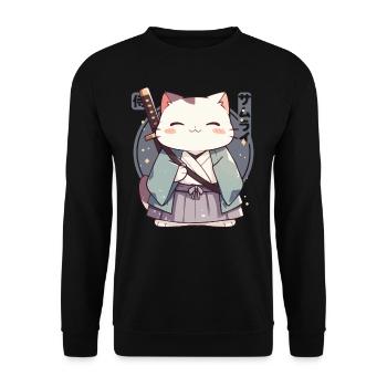 Samurai Cat Kawaii Japanese Ninja Cat - Unisex Sweatshirt - black - Front - Alina (178cm) & Michal (187cm)