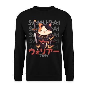 Samurai Cat Kawaii Japanese Ninja Cat - Unisex Sweatshirt - black - Front - Alina (178cm) & Michal (187cm)