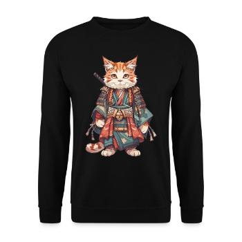 Samurai Cat Kawaii Japanese Ninja Cat - Unisex Sweatshirt - black - Front - Alina (178cm) & Michal (187cm)