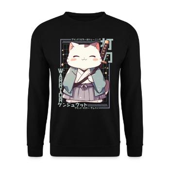 Samurai Cat Kawaii Japanese Ninja Cat - Unisex Sweatshirt - black - Front - Alina (178cm) & Michal (187cm)