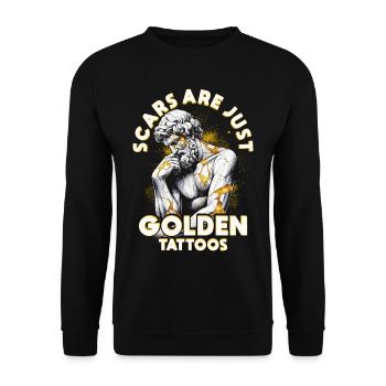 Kintsugi Kintsukuroi Scars Are Just Golden Tattoos - Unisex Pullover - Schwarz - Vorne - Alina (178cm) & Michal (187cm)