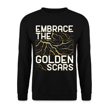 Kintsugi Kintsukuroi Embrace The Golden Scars - Unisex Pullover - Schwarz - Vorne - Alina (178cm) & Michal (187cm)