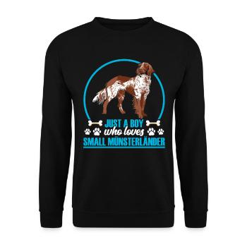 Junge der Kleiner Münsterländer liebt - Unisex Pullover - Schwarz - Vorne - Alina (178cm) & Michal (187cm)