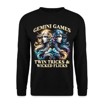 Horoskop Zwilling Gemini Games - Unisex Pullover - Schwarz - Vorne - Alina (178cm) & Michal (187cm)