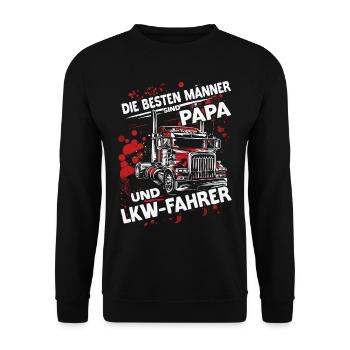 Die besten Männer sind Papa & LKW fahrer Vatertag - Unisex Pullover - Schwarz - Vorne - Alina (178cm) & Michal (187cm)