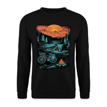 Bicycle Camping Camping Mountains Nature Excursion - Unisex Sweatshirt - black - Front - Alina (178cm) & Michal (187cm)