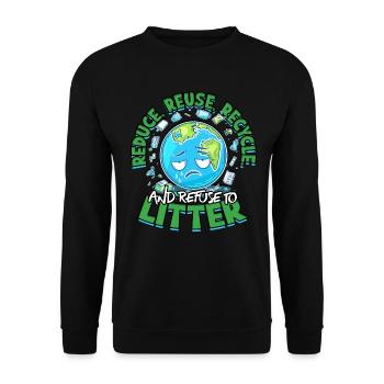 Reduce Reuse Recycle And Refuse To Litter - Unisex Pullover - Schwarz - Vorne - Alina (178cm) & Michal (187cm)