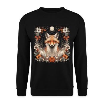 Cottagecore Fuchs mit Blumen - Unisex Pullover - Schwarz - Vorne - Alina (178cm) & Michal (187cm)